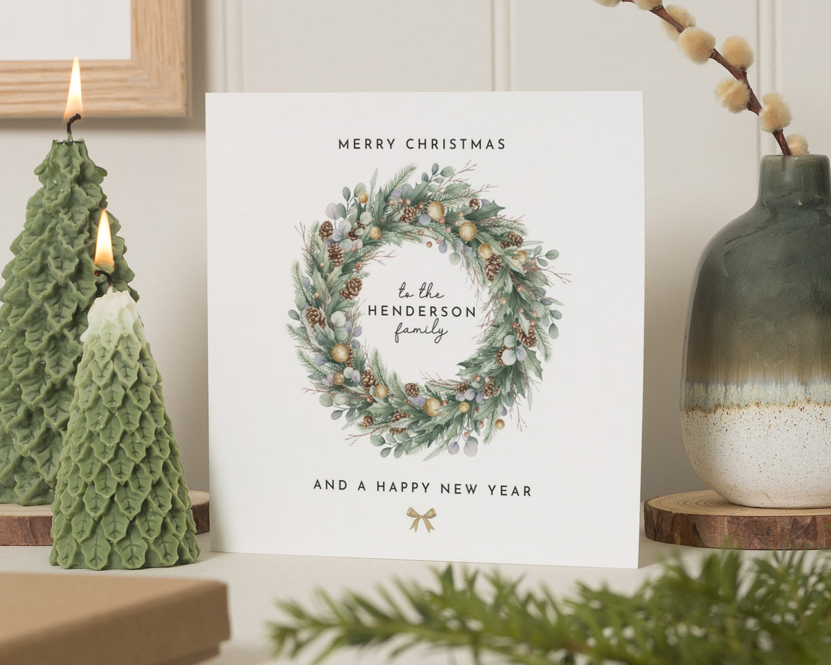 Personalised Christmas Card, Family Christmas Card, Merry Christmas Card, Custom Christmas Card, Wreath Christmas Card, Holiday Card