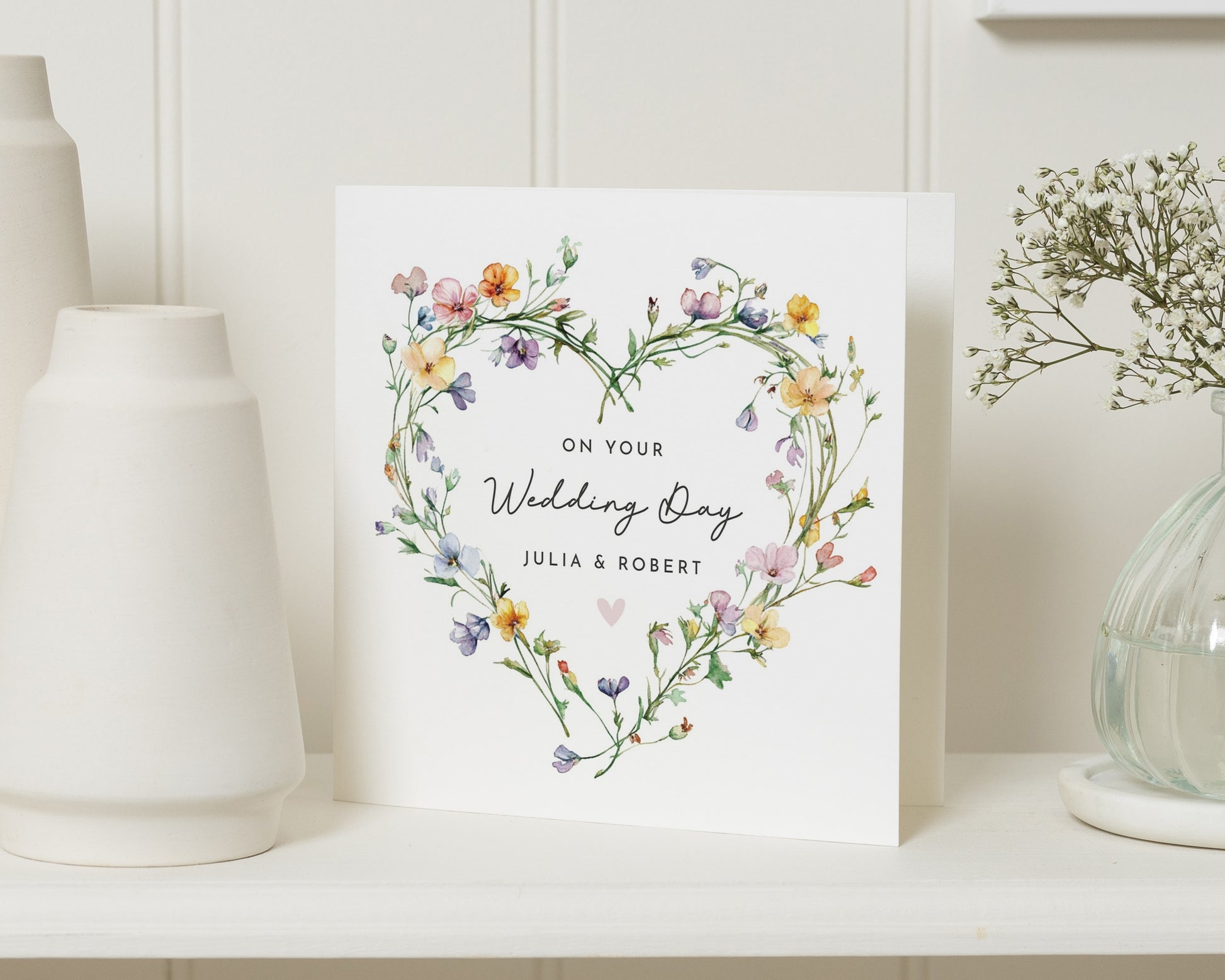 Wedding Card, Floral Wedding Card, Personalised Wedding Card, Heart Wedding Card, Custom Wedding Day Card, Illustrated Wedding Card