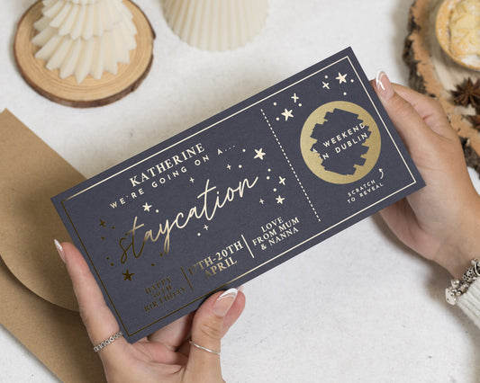 Personalised Staycation Gift Voucher, Scratch To Reveal, Weekend Away, Custom Holiday Gift, Gold Foil Gift Voucher