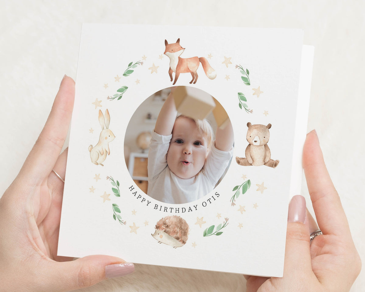 Personalised Birthday Card, Photo Birthday Card, Kids Birthday Card, Woodland Birthday Card, Birthday Card for Boy or Girl