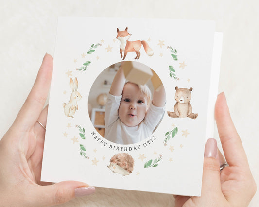 Personalised Birthday Card, Photo Birthday Card, Kids Birthday Card, Woodland Birthday Card, Birthday Card for Boy or Girl