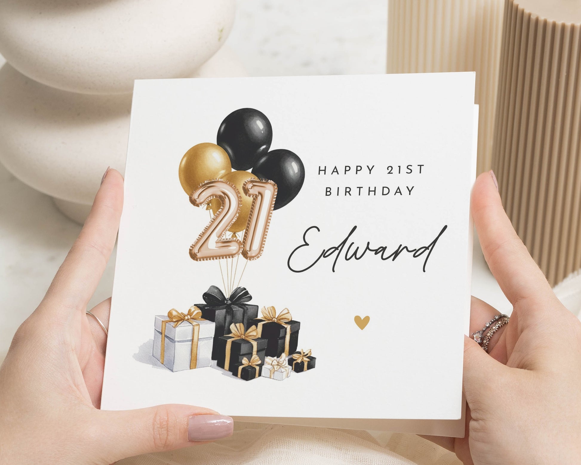 21st Birthday Card, Personalised Birthday Card for Him, 21st Birthday Card for Son, Black and Gold Birthday Card, Gift Birthday Card