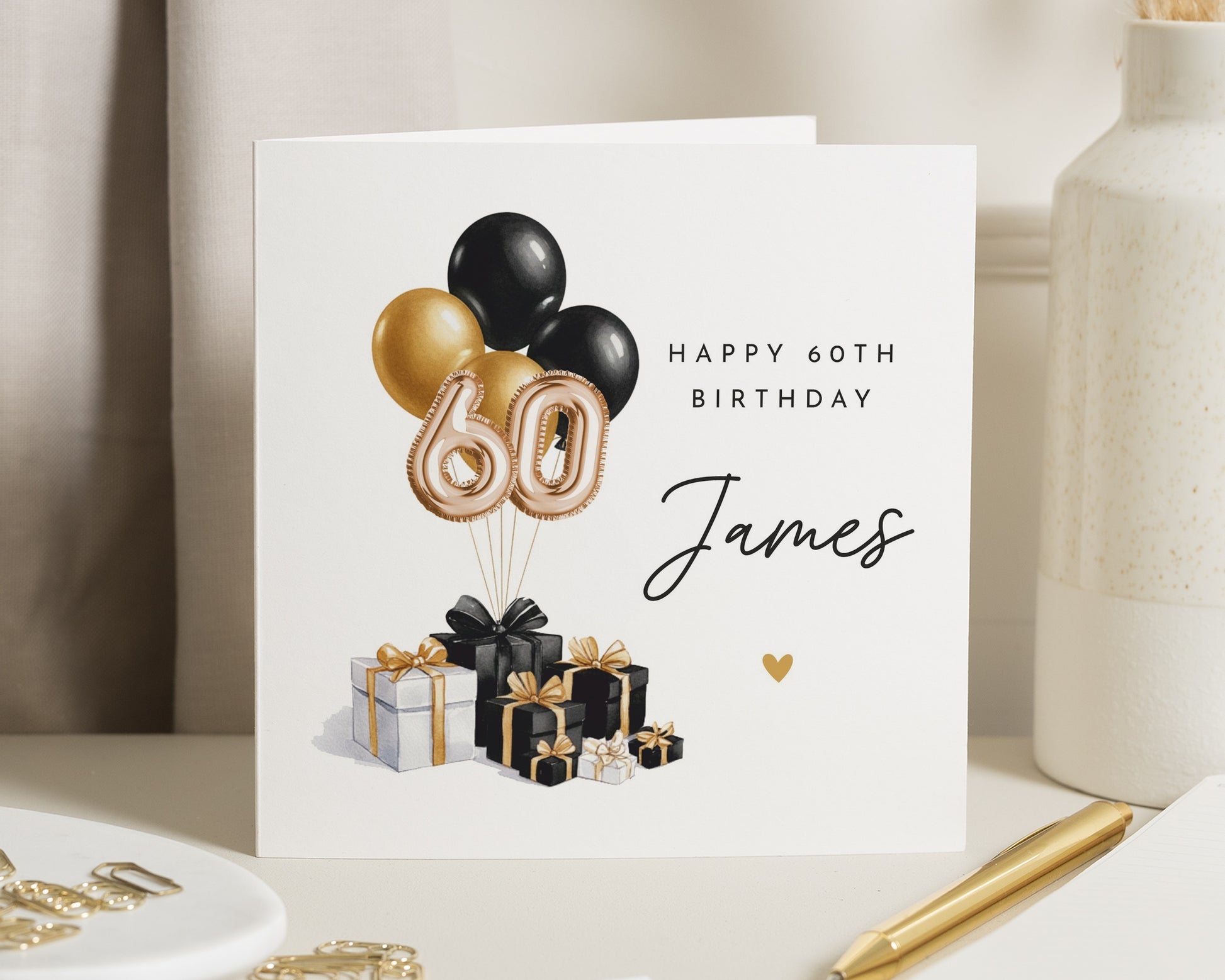 60th Birthday Card for Him, Personalised Birthday Card for Dad, Husband, Son, 60th Birthday Card for Men, Balloon Birthday Card