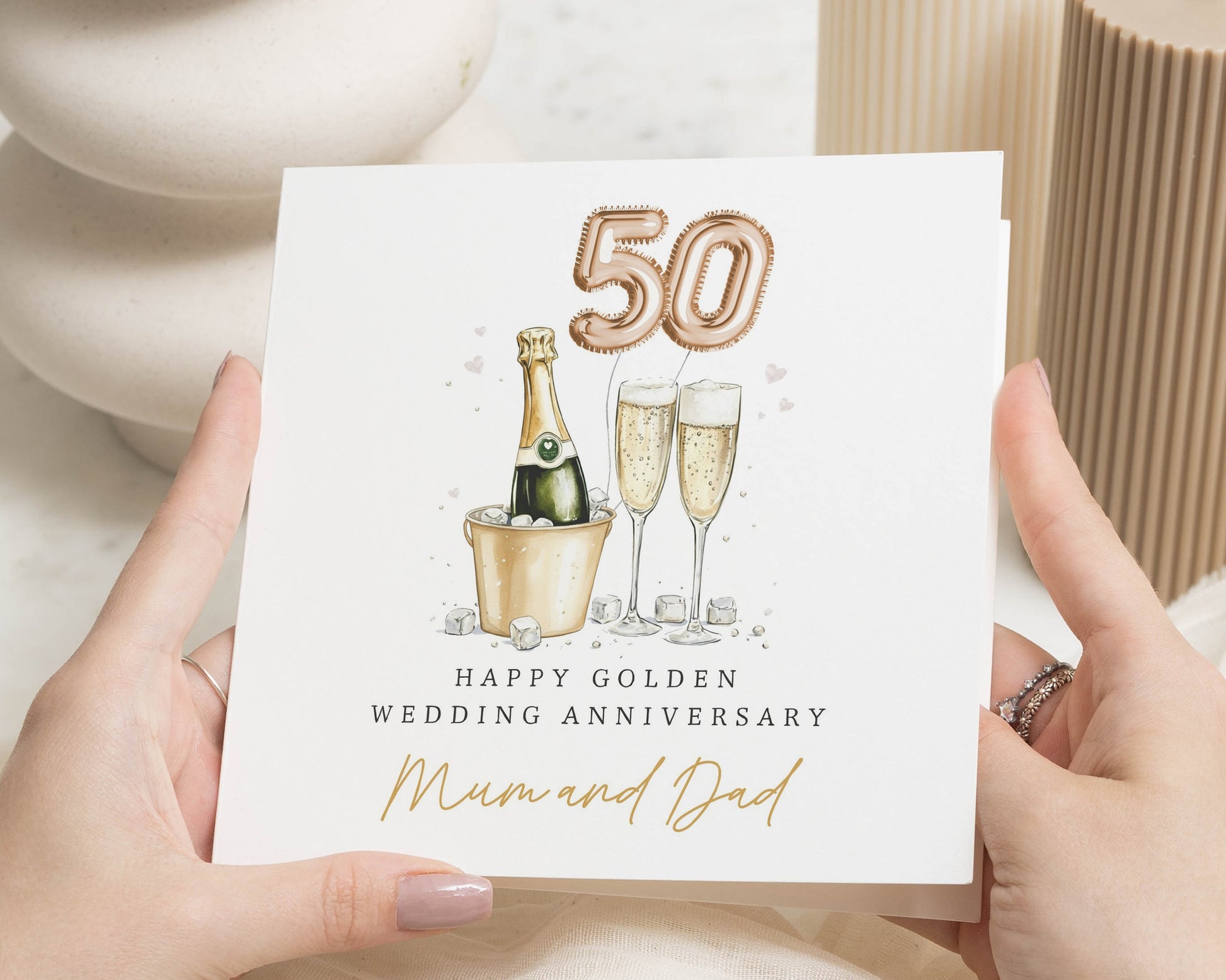 Golden Wedding Anniversary Card for Mum and Dad, 50th Anniversary Card, Parents Anniversary Card, Champagne Card, Personalised Card