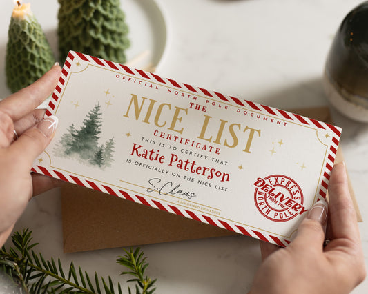 Personalised Nice List Certificate, Christmas Gift For Kids, Santa Certificate, North Pole Letter