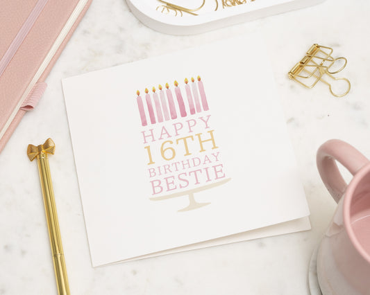16th Birthday Card for Best Friend, Birthday Card for Her, Pink Birthday Card, Bestie Birthday Card, Simple Birthday Card