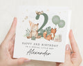 2nd Birthday Card for Boy, Personalised Woodland Birthday Card, Bear and Fox Card, Birthday Card for Son, Cute Animal Card