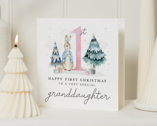 First Christmas Card for Granddaughter, 1st Christmas Card, Granddaughter Christmas Card, Cute Bunny Christmas Card for Baby Girl
