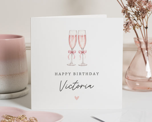 Personalised Birthday Card for Her, Birthday Card for Friend, Best Friend Birthday Card, Mum Birthday Card, Champagne Birthday Card