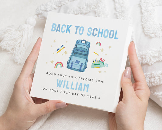 Back To School Card For Son, First Day Of School Card, Good Luck Card For Boy, Personalised School Card, Year 4 Card, Special Son Card