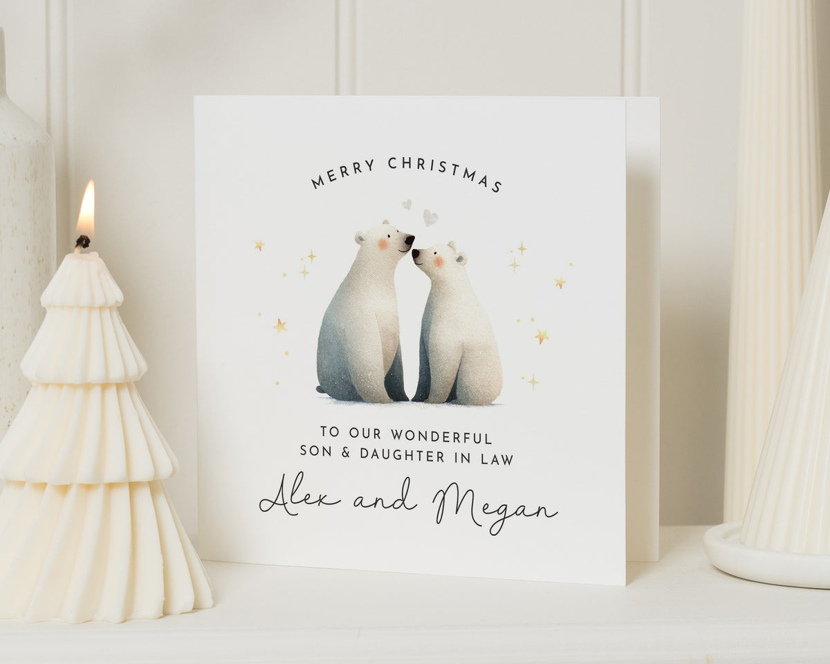 Christmas Card for Son and Daughter in Law, Personalised Polar Bear Christmas Card, Son and Daughter in Law Christmas Card