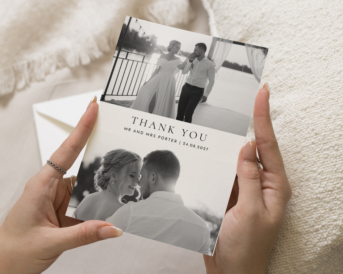 Personalised Wedding Thank You Cards, Photo Wedding Thank You Card, Folded Thank You Cards, Minimal Wedding Thank You Card, A6 5x7