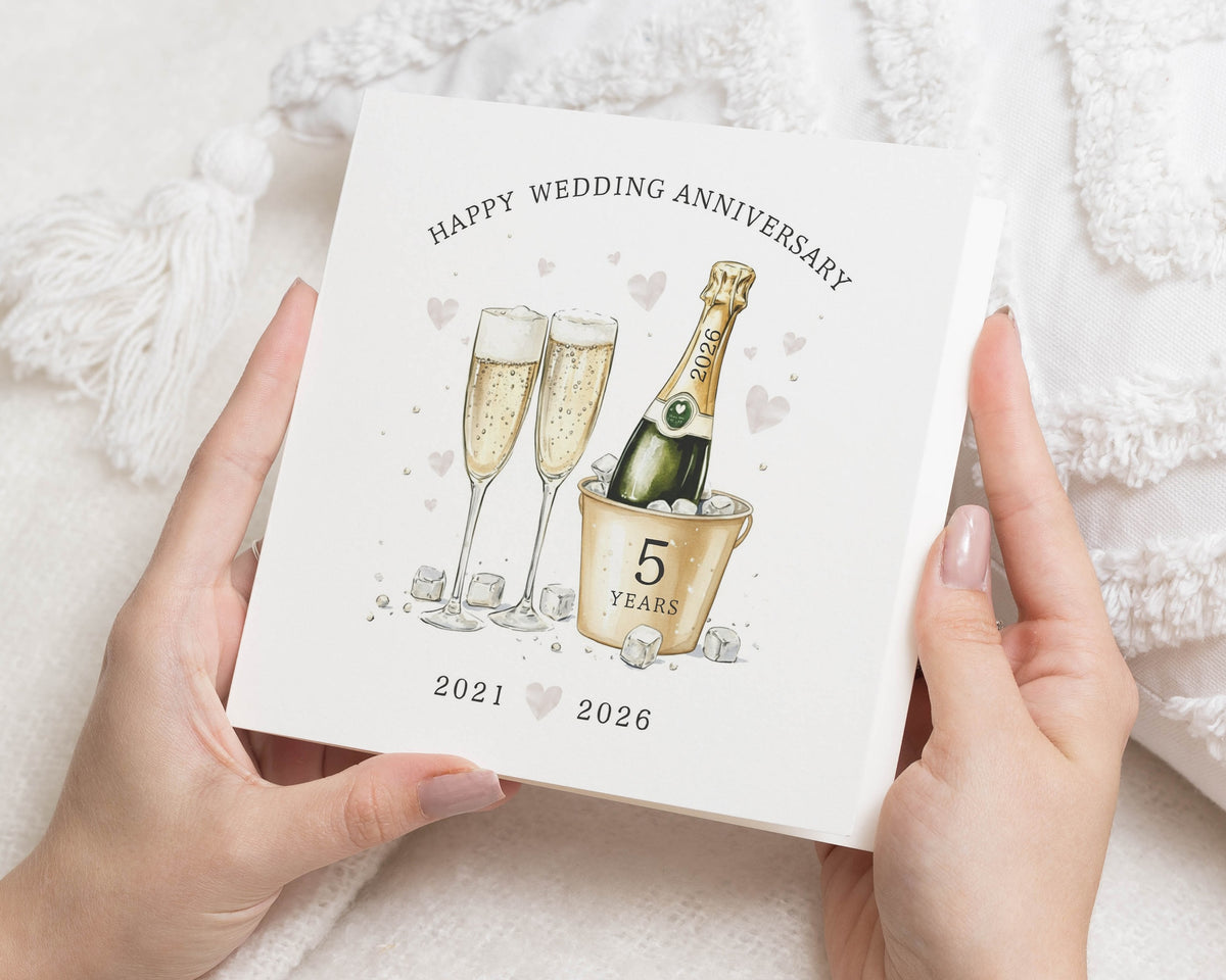 5th Wedding Anniversary Card, Personalised Wedding Anniversary Card, Anniversary Card for Husband and Wife, Champagne Anniversary Card