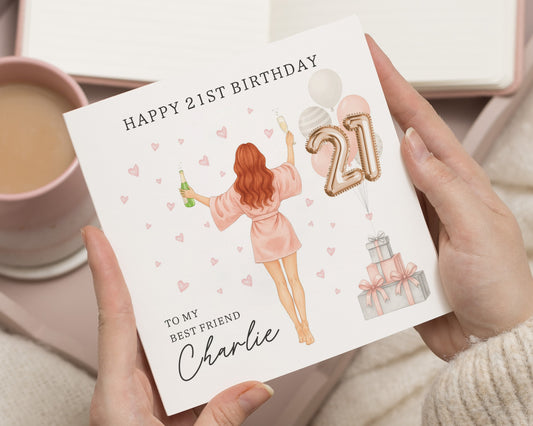 21st Birthday Card for Best Friend, Personalised Birthday Card for Her, 21st Birthday Card for Women, Champagne Birthday Card