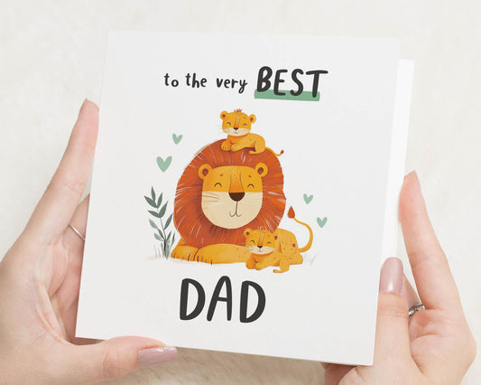 Birthday Card for Dad, Best Dad Card, Cute Lion Card, Fathers Day Card, Birthday Card for Him, Animal Card, Card from Kids