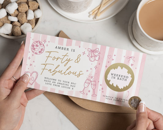 40th Birthday Scratch Reveal Gift Voucher, Weekend Away Gift Voucher, Personalised Birthday Gift Voucher for Her, Surprise Trip