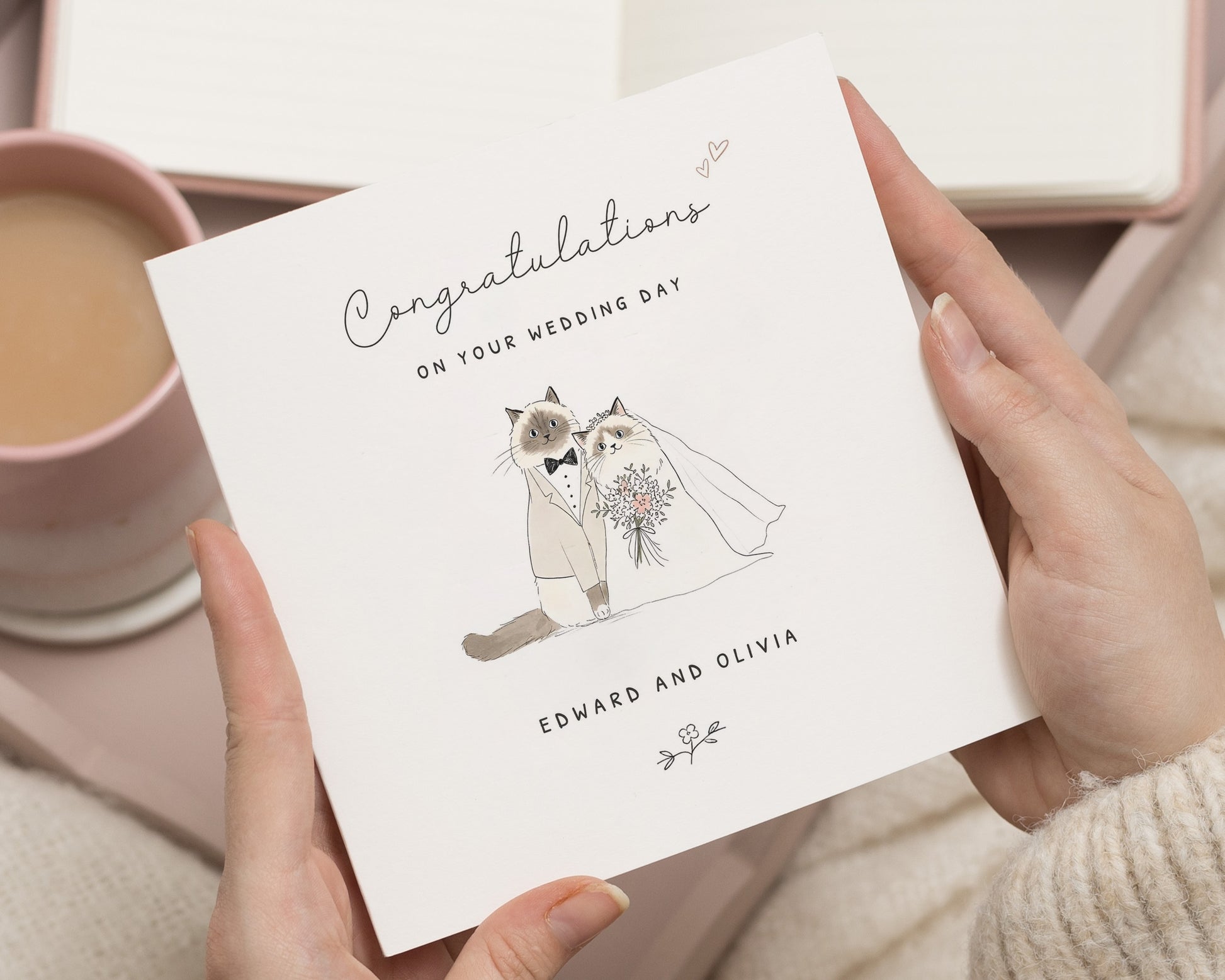 Personalised Wedding Card, Wedding Day Card, Cat Wedding Card, Congratulations Wedding Card, Cute Card for Couple, Bride and Groom Card