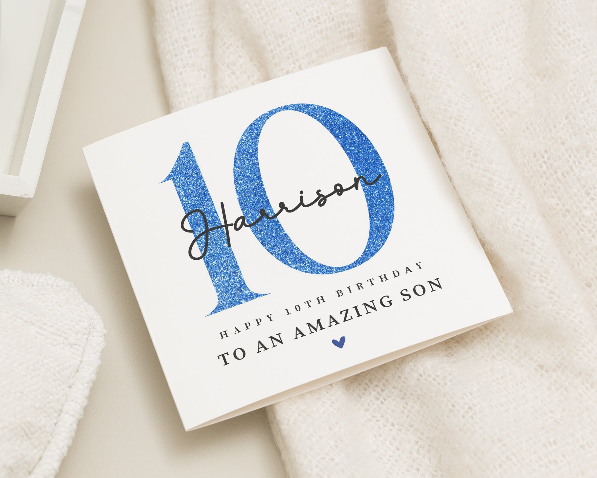 10th Birthday Card for Son, Personalised Boy Birthday Card, Happy 10th Birthday, Son Birthday Card, Blue Card for Kids, Custom Name Card