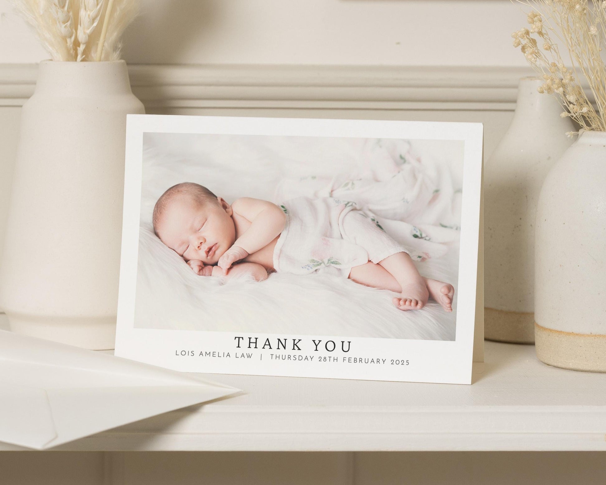 Simple Baby Thank You Cards, Custom New Baby Folded Cards, Baby Photo Thank You Cards, Postcard Thankyou Cards, Thank You Notes From Baby