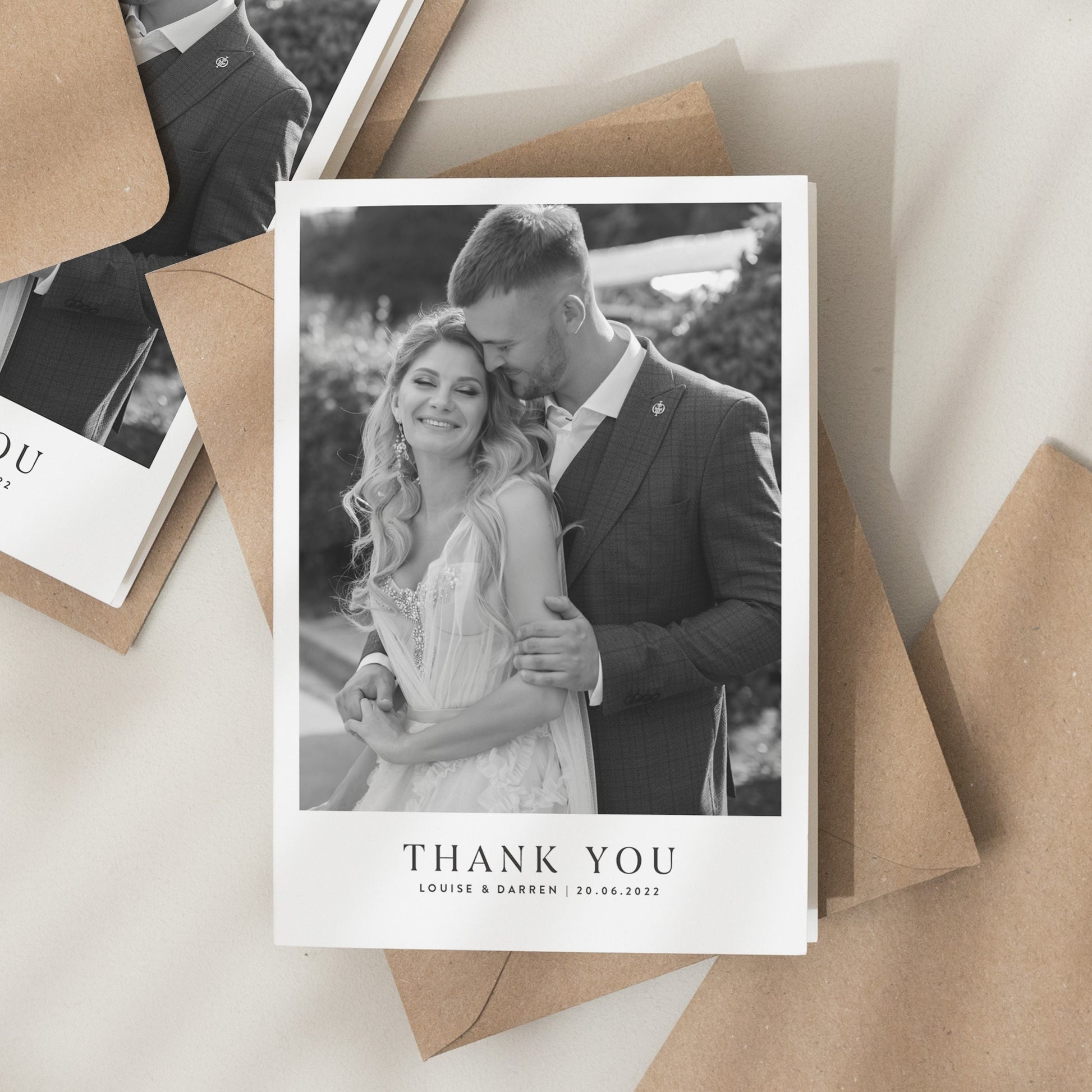 Calligraphy Photo Thank You Wedding Cards, Simple Thank You Wedding Cards, Wedding Thank You Cards With Photo, Thank You With Envelopes