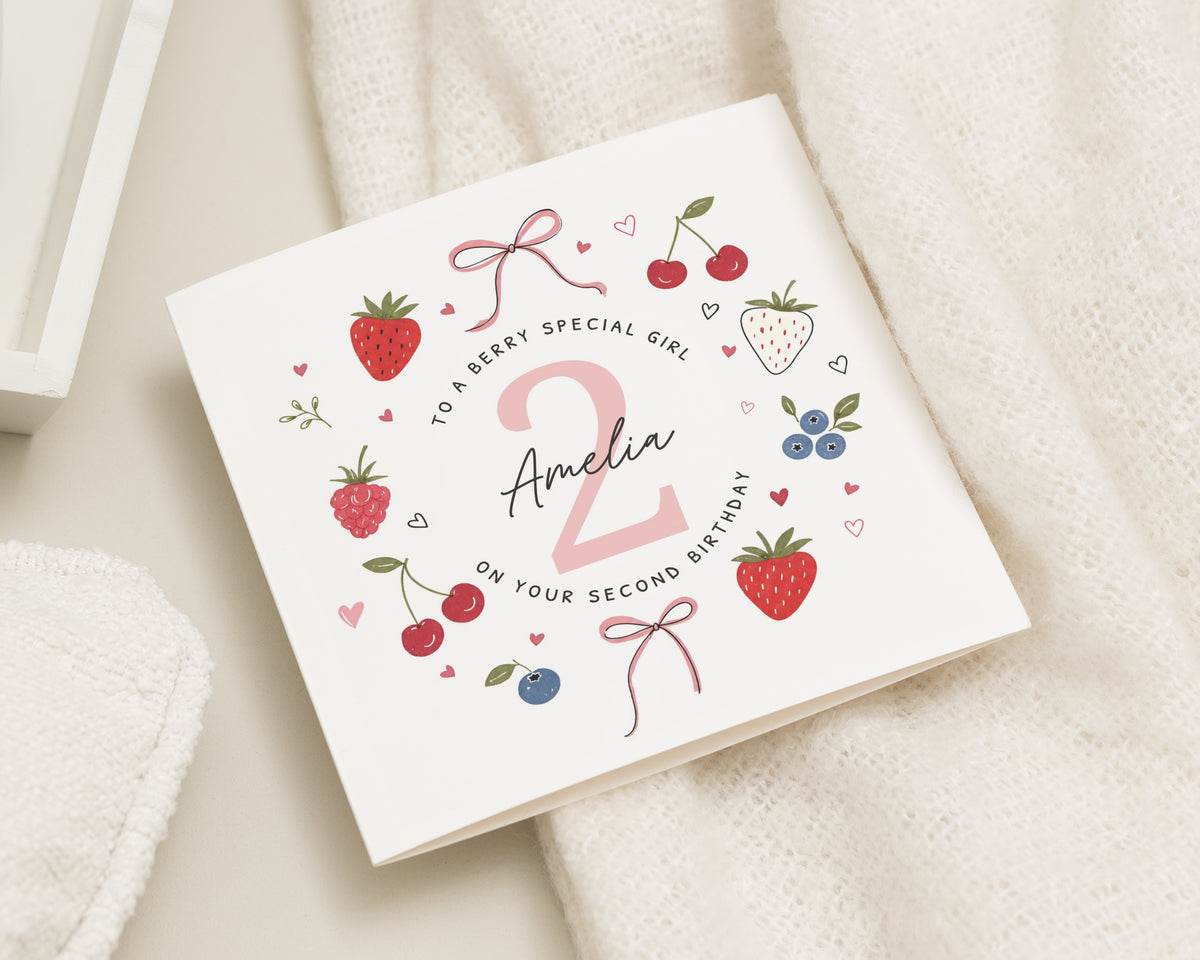 2nd Birthday Card for Girl, Personalised Second Birthday Card, Birthday Card for Daughter, Granddaughter, Niece, Cute Birthday Card