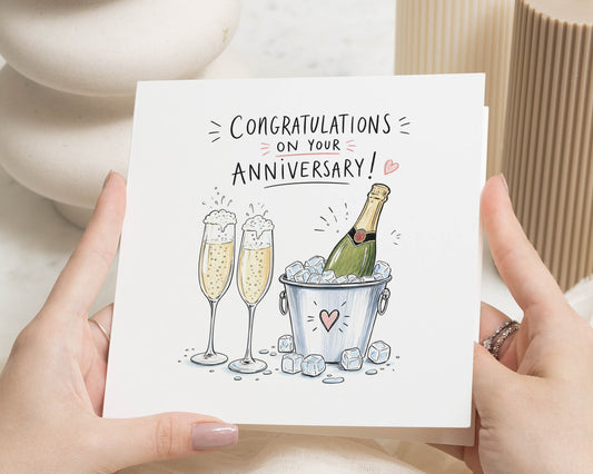 Anniversary Card, Congratulations Anniversary Card, Wedding Anniversary Card for Couple, Champagne Card, Anniversary Cards for Friends