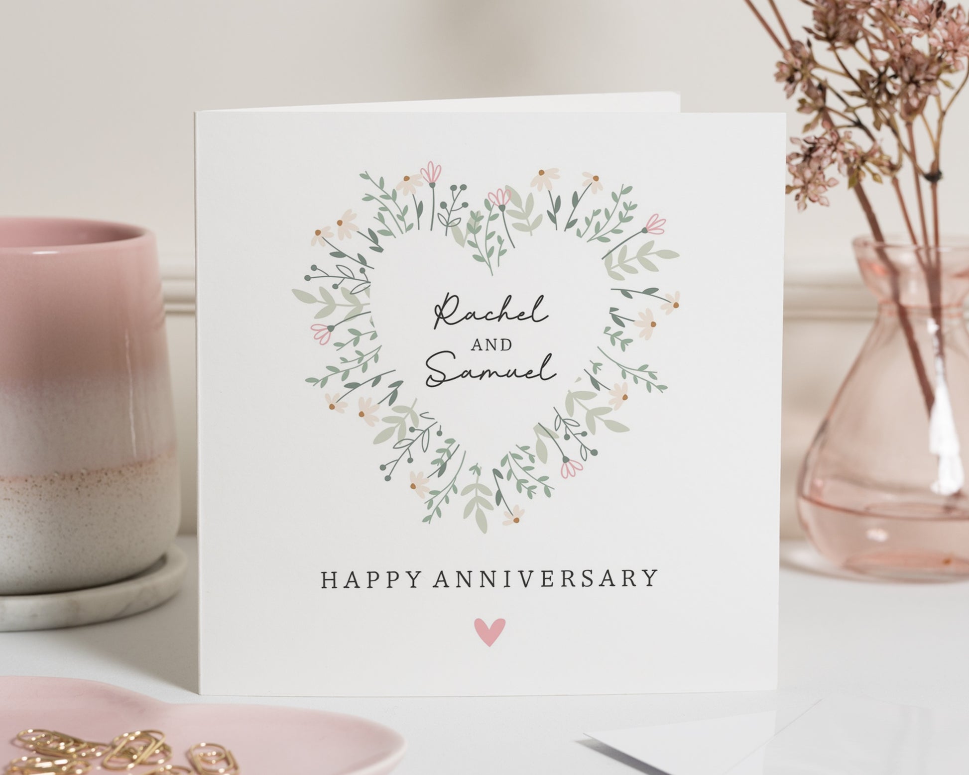 Anniversary Card, Personalised Anniversary Card, Anniversary Card for Couple, Happy Anniversary Card, Floral Heart Card