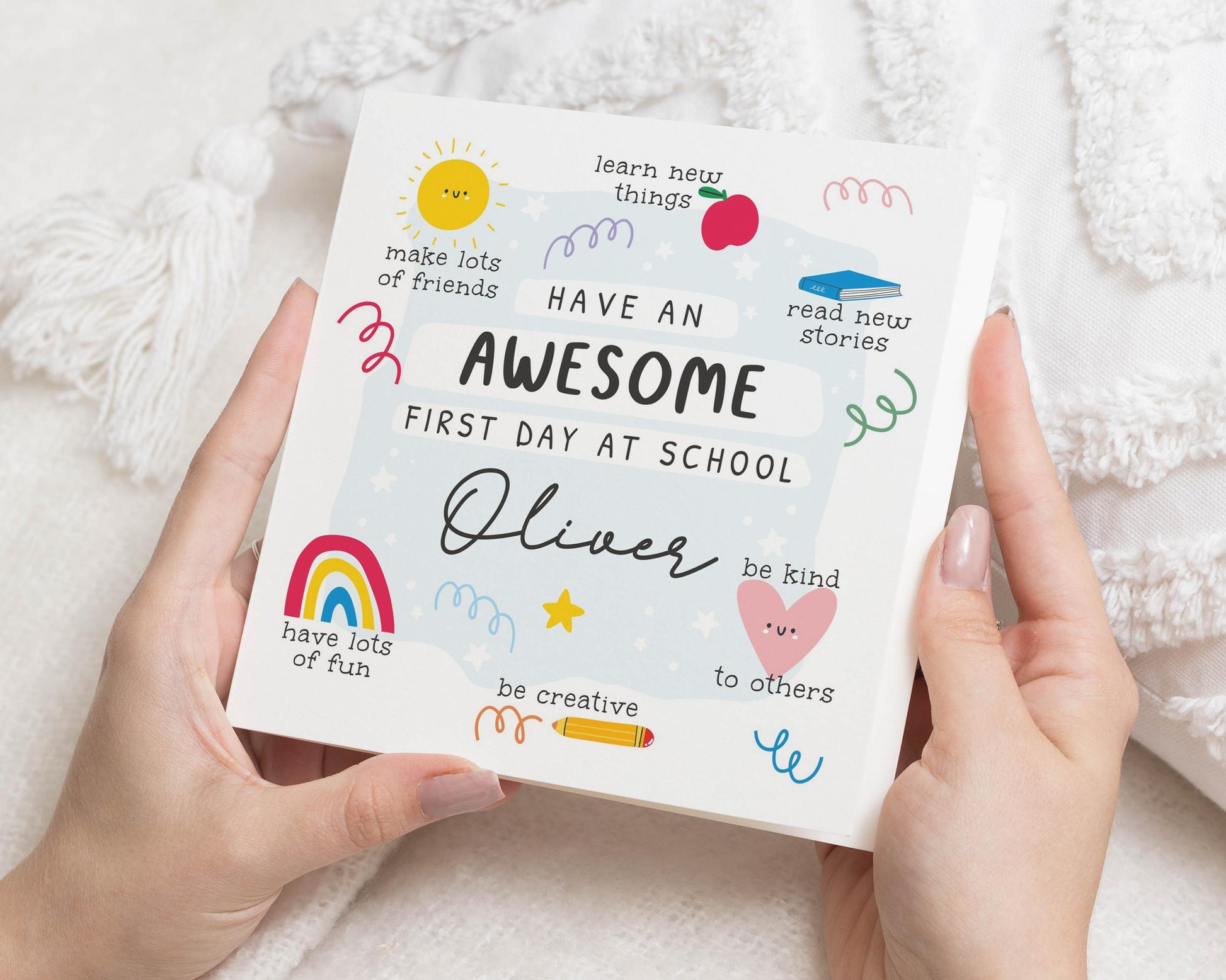 First Day Of School Card, Personalised Card For Kids, Good Luck Card, Back To School Card, Card For Boy, Card For Girl, Rainbow Card