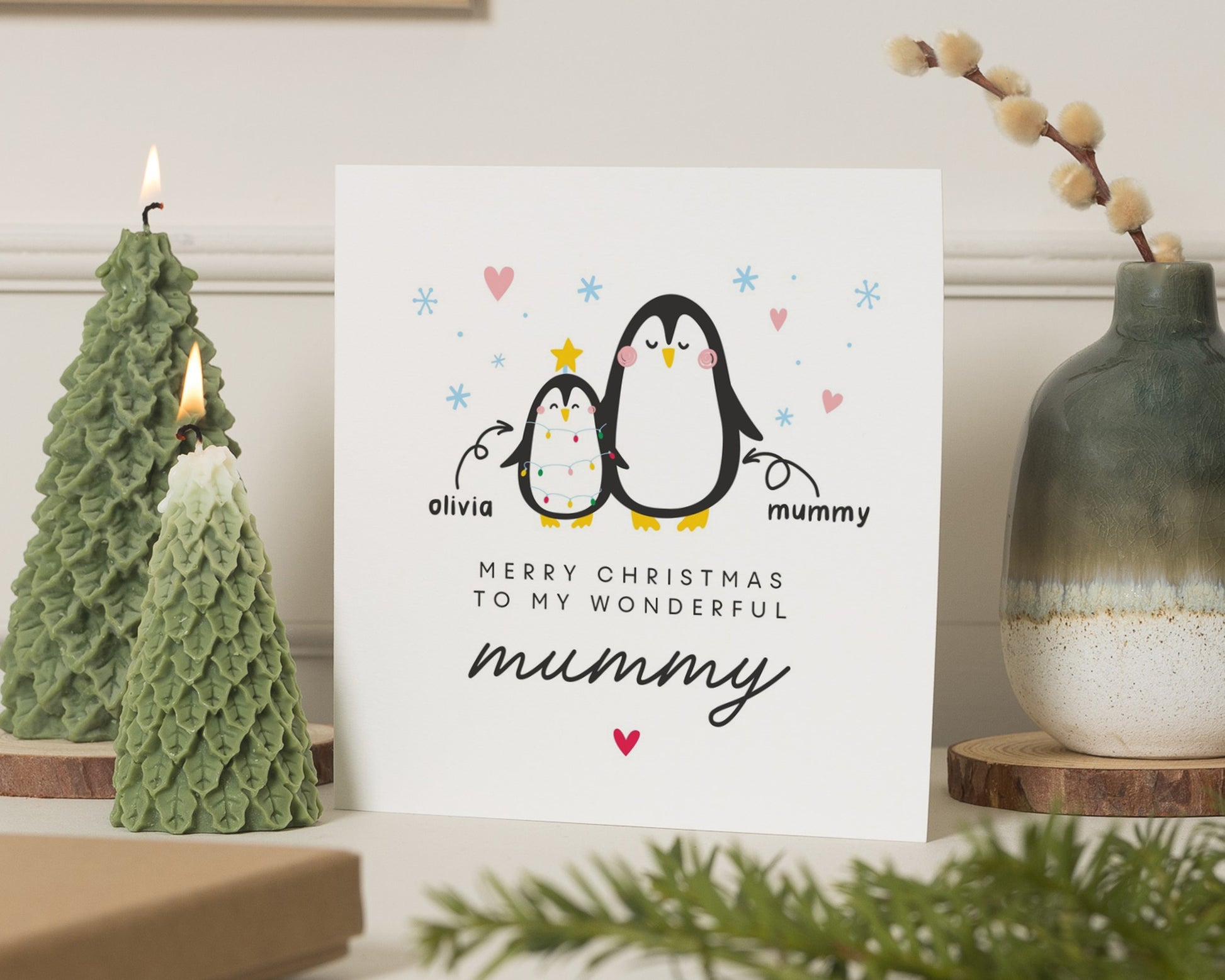 Christmas Card for Mummy, Penguin Christmas Card, Personalised Christmas Card for Mum, Cute Christmas Card for Her, Daughter Christmas Card