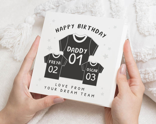 Birthday Card for Dad, Personalised Daddy Birthday Card, Birthday Card from Kids, Football Shirt Card, Birthday Card for Him