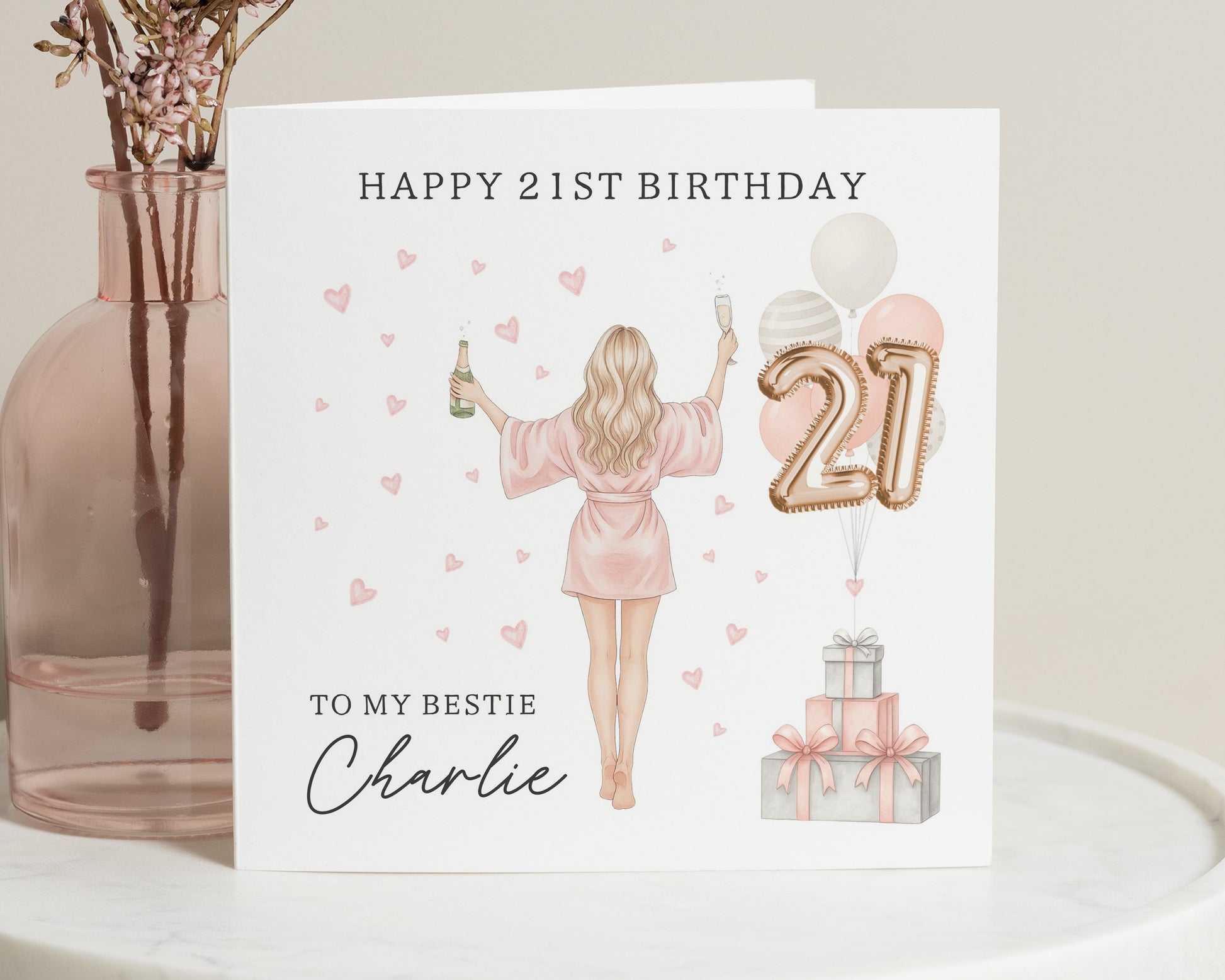 21st Birthday Card for Best Friend, Personalised Birthday Card for Her, 21st Birthday Card for Daughter, Cute Birthday Card for Women