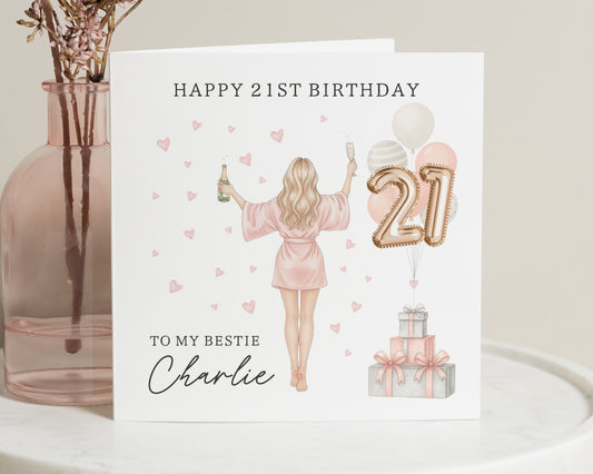 21st Birthday Card for Best Friend, Personalised Birthday Card for Her, 21st Birthday Card for Daughter, Cute Birthday Card for Women