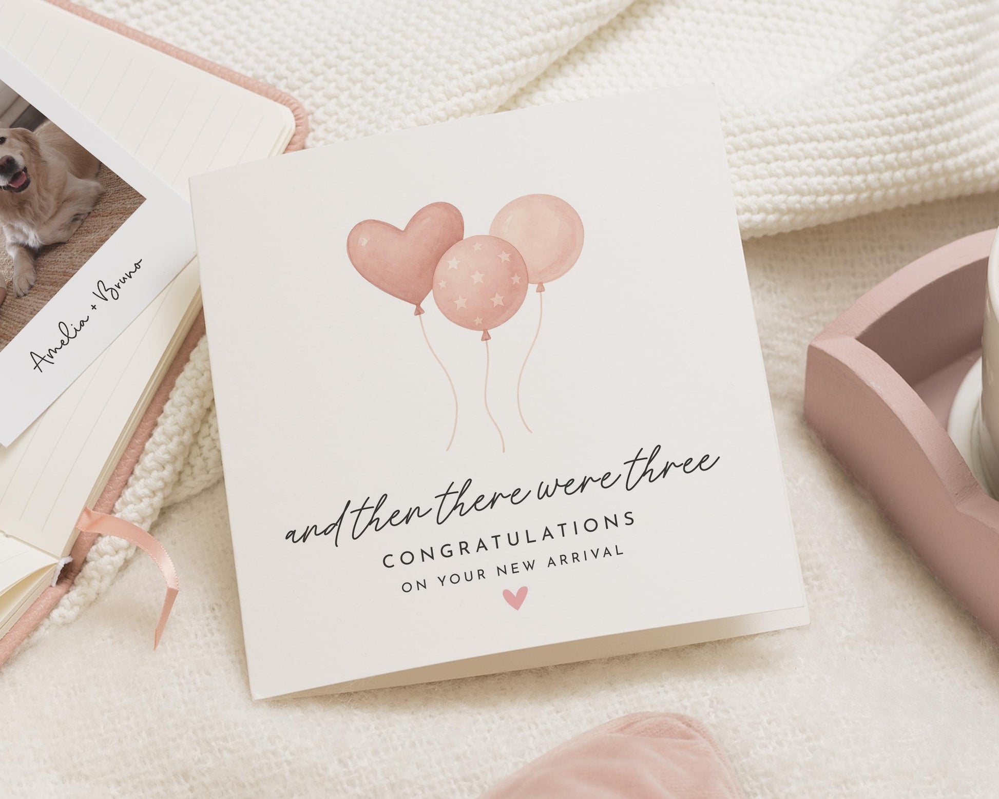 And Then There Were Three Card, New Baby Card, Congratulations Card, Baby Arrival Card, Card for New Parents, Cute Baby Card