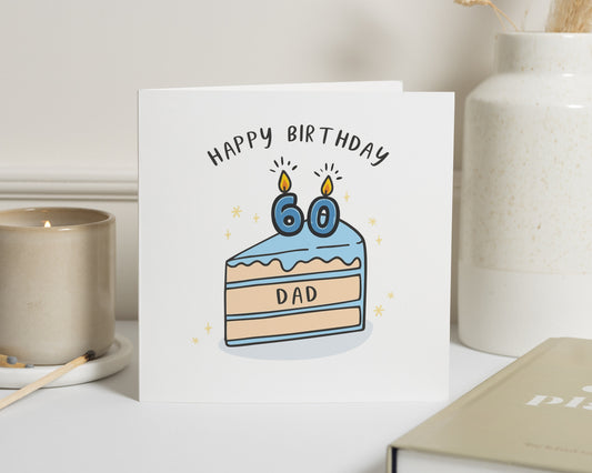 60th Birthday Card for Dad, Dad Birthday Card, 50th 60th 70th Birthday Card, Funny Cake Card for Him, Milestone Birthday Card Dad