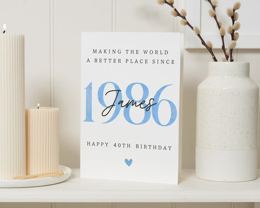 Personalised 40th Birthday Card, 40th Birthday Card for Him, Custom Birthday Card for Friend, Brother, Son, Husband, Simple Card