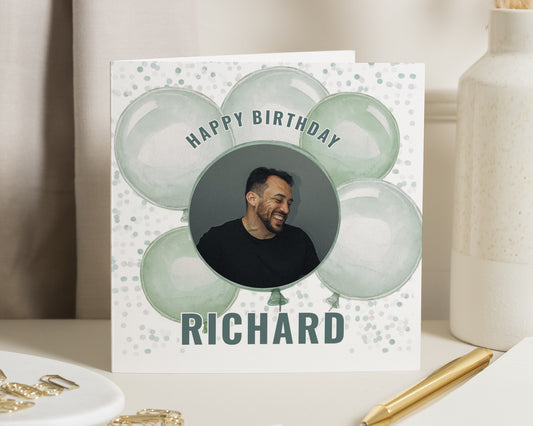 Personalised Photo Birthday Card for Him, Birthday Card for Dad, Husband, Boyfriend, Friend, Balloon Birthday Card for Men