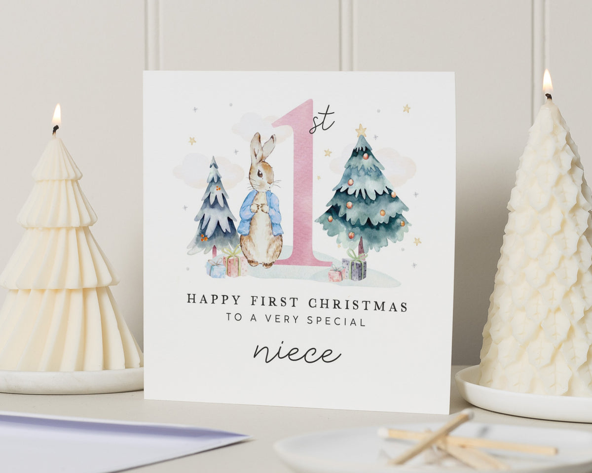First Christmas Card for Niece, 1st Christmas Card, Niece Christmas Card, Baby Girl Christmas Card, Cute Bunny Christmas Card