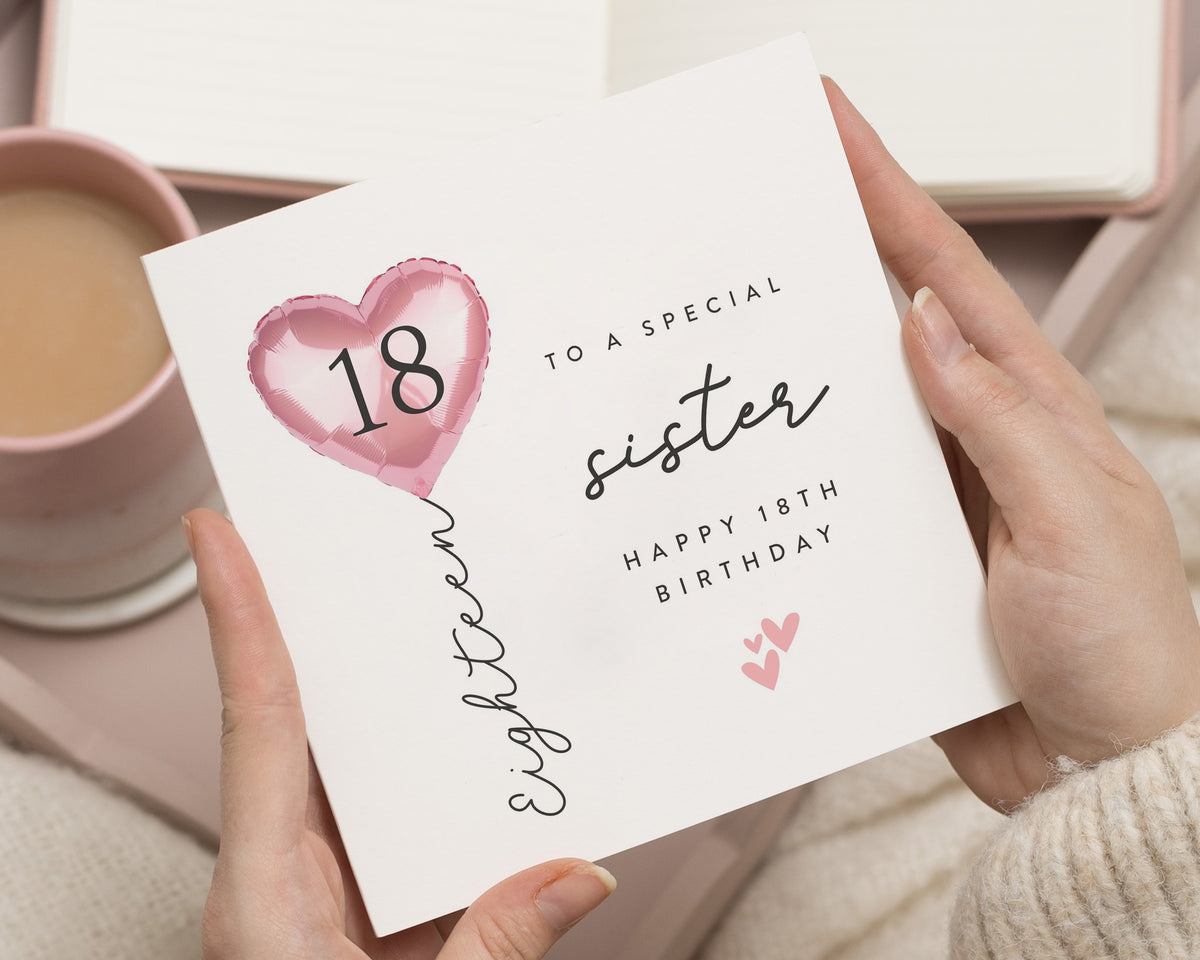 18th Birthday Card for Sister, Sister 18th Birthday Card, Birthday Card for Sister, 18th Birthday Cards for Her, Pink Balloon Card