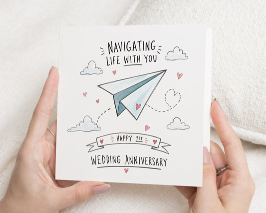 1st Wedding Anniversary Card, First Anniversary Card, Paper Anniversary Card for Husband Wife Partner, One Year Anniversary Card