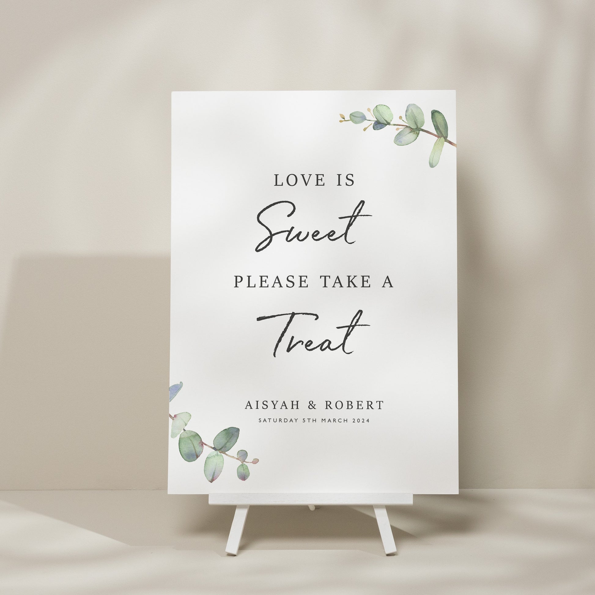 Greenery Wedding Sweet Station Sign, Eucalyptus Wedding Sign, Wedding Sweet Table Sign, Wedding Sign For Sweet Table, Foliage &#39;Aisyah&#39;