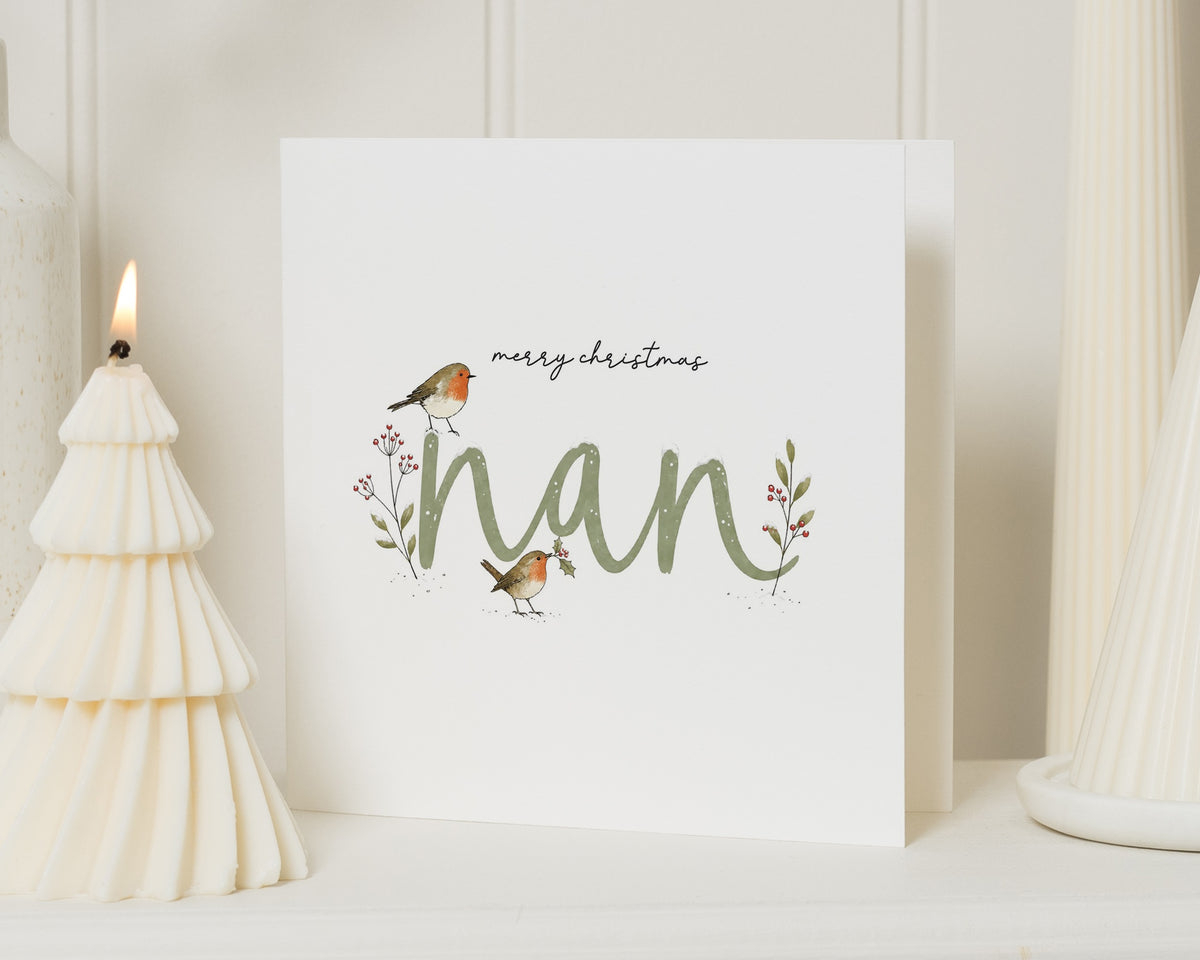 Christmas Card for Nan, Nan Christmas Card, Personalised Christmas Card, Robin Christmas Card, Xmas Card for Grandma, Card for Grandmother