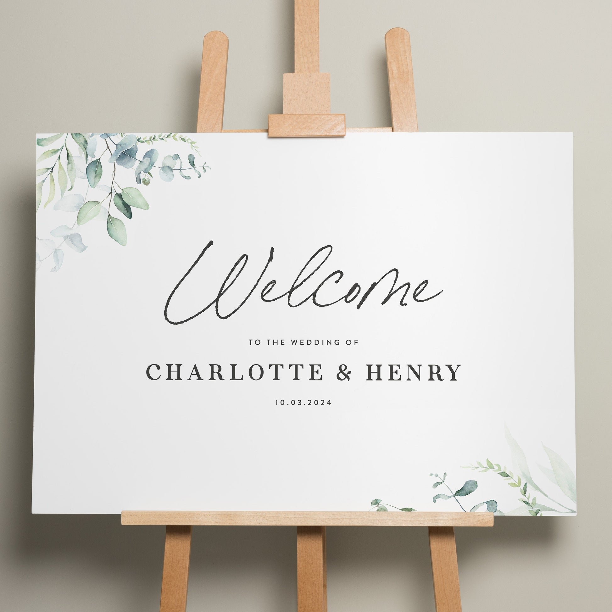 Greenery Wedding Welcome Sign, Ceremony Sign, Calligraphy Welcome Sign, Personalised Welcome Sign, Wildflower Wedding Design &#39;Charlotte&#39;