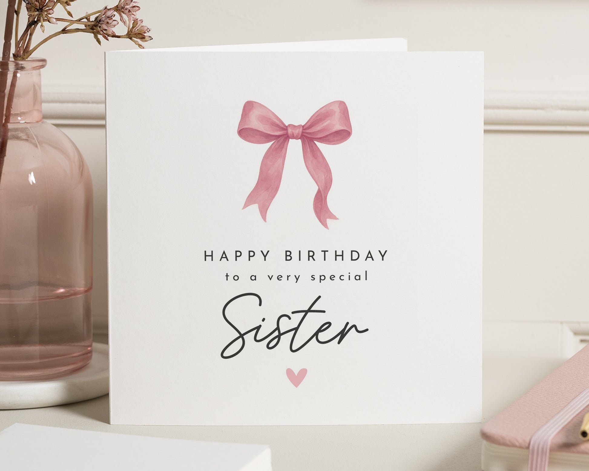 Birthday Card for Sister, Sister Birthday Card, Cute Birthday Card for Her, Simple Birthday Card, Pink Bow Birthday Card, Birthday Cards