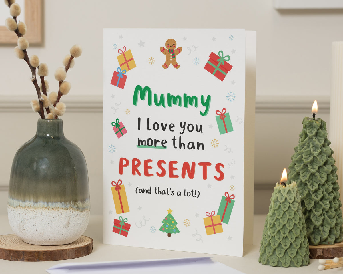 Christmas Card for Mum, Mummy Christmas Card, Cute Christmas Card for Her, Funny Xmas Card from Kids, Presents Christmas Card
