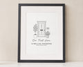 Personalised First Home Print, New Home Gift, Front Door Line Art, Address Print, House Warming Gift, Black Framed Print