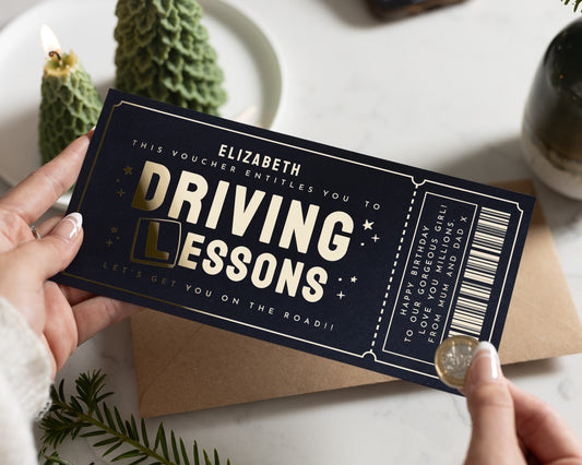 Personalised Driving Lessons Gift Voucher, Driving Gift For Her, Gold Foil Scratch To Reveal, Birthday Gift For Daughter
