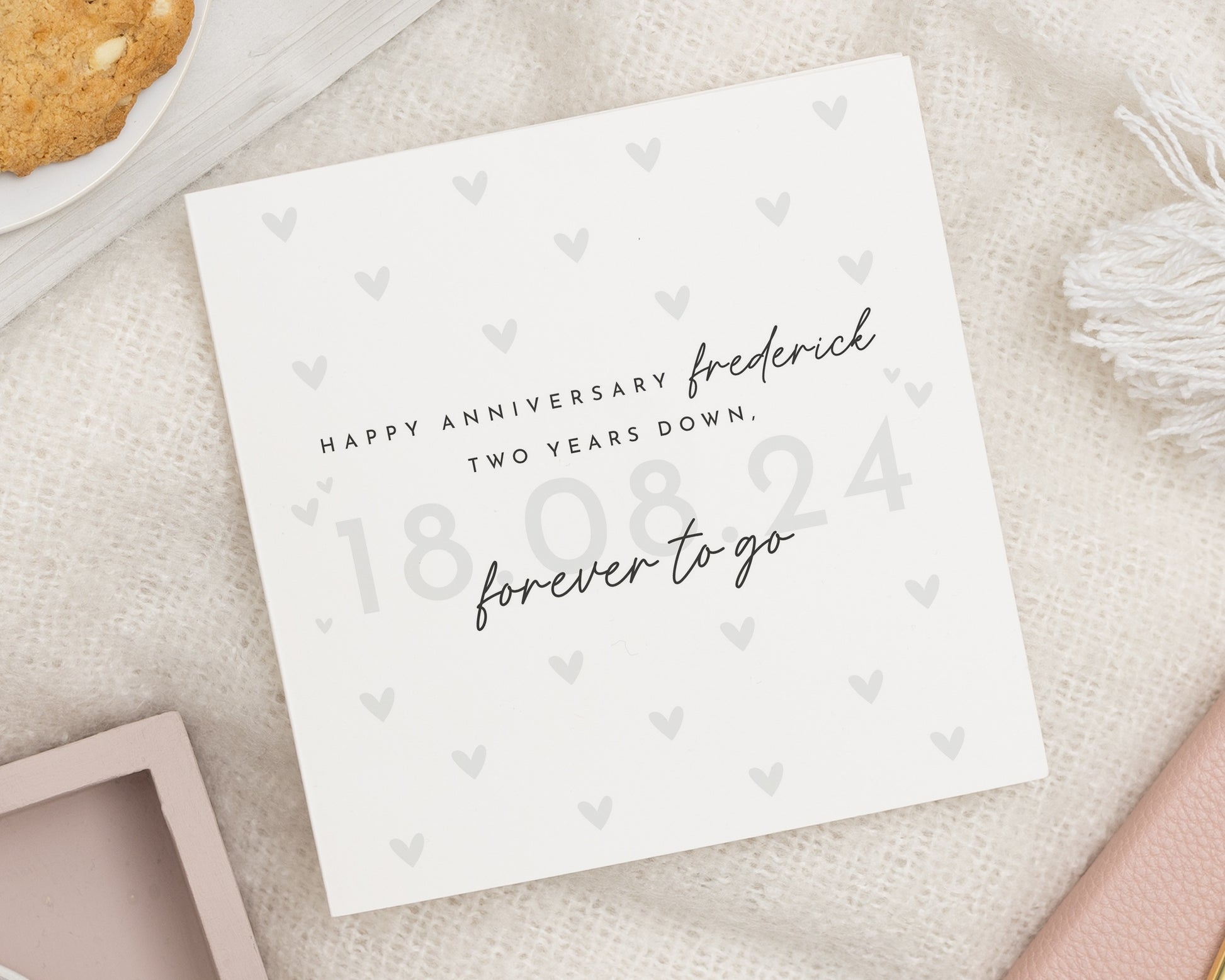 Personalised Anniversary Card, Custom Anniversary Card for Him or Her, Romantic Card, Two Year Anniversary Card, Simple Heart Card