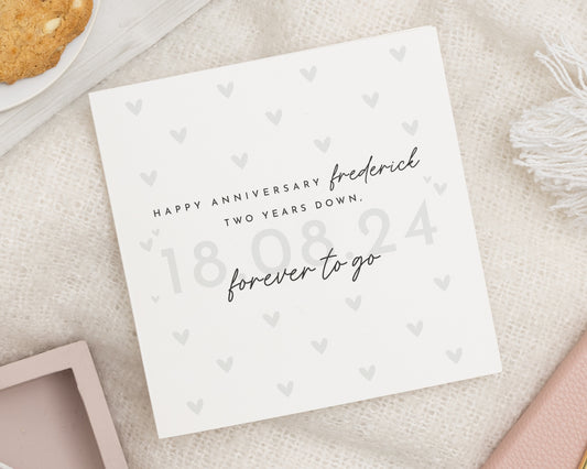 Personalised Anniversary Card, Custom Anniversary Card for Him or Her, Romantic Card, Two Year Anniversary Card, Simple Heart Card