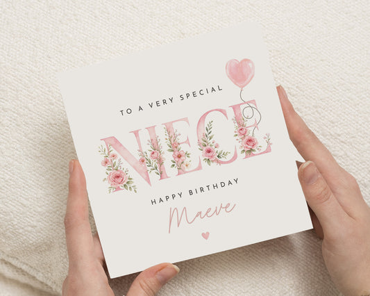 Niece Birthday Card, Personalised Birthday Card for Niece, Floral Birthday Card, Birthday Card for Her, Cute Birthday Cards for Girl