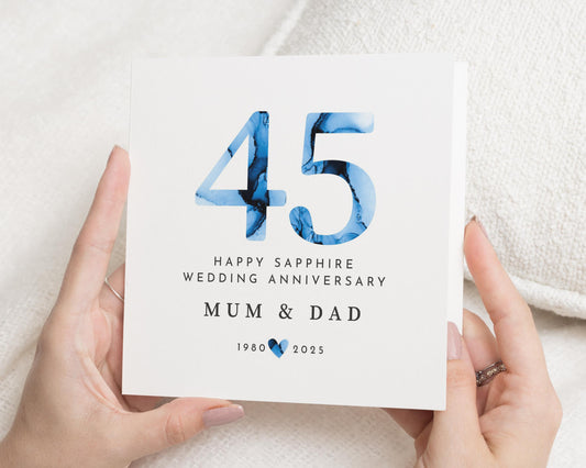 Sapphire Wedding Anniversary Card, 45th Anniversary Card for Mum and Dad, Personalised Anniversary Card, 45 Years Card